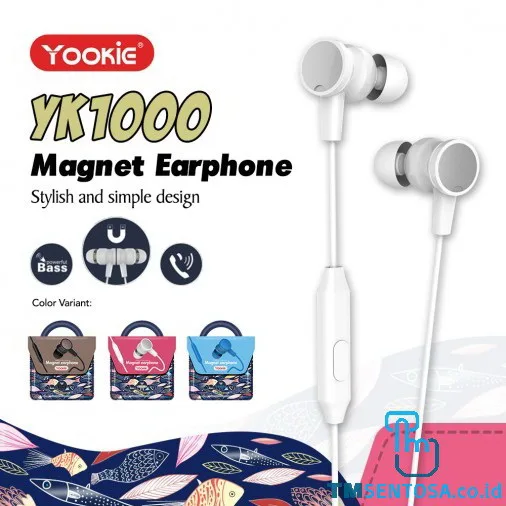MAGNETIC EARPHONE / HEADSET WITH MIC AND CABLE (YK1000) - WHITE
