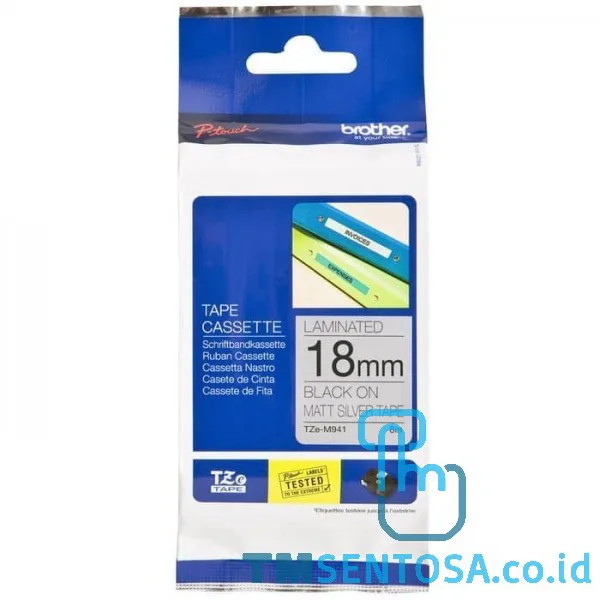COLOR TAPES 18MM STRONG ADHESSIVE BLACK ON MATTE SILVER [TZE-SM941]
