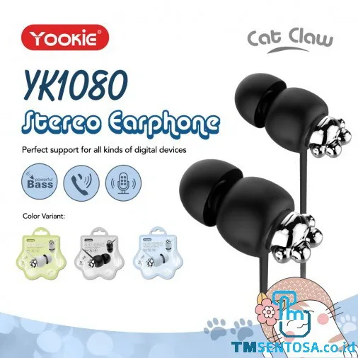 CUTE CAT PAW SHAPE EARPHONE / HEADSET WITH MIC &amp; CABLE YK1080 - BLACK