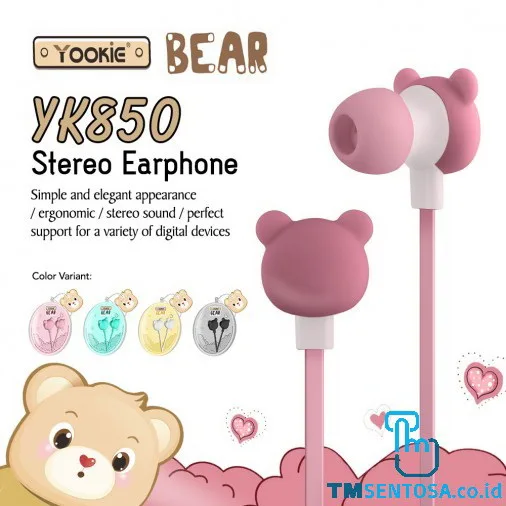 CUTE BEAR SHAPE EARPHONE / HEADSET WITH MIC &amp; CABLE (YK850) - PINK