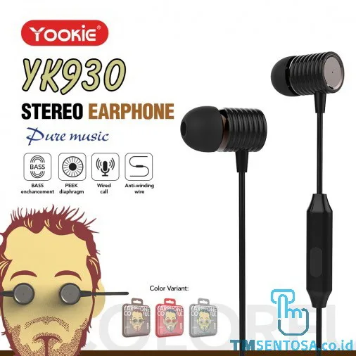 COLORFUL EARPHONE / HEADSET FOR MUSIC WITH MIC &amp; CABLE (YK930) - BLACK