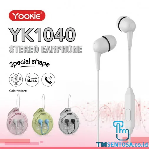 STEREO EARPHONE / HEADSET WITH MIC &amp; CABLE (YK1040) - WHITE